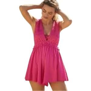 NWT Anthropologie Pink Ruffled Romper Size Small